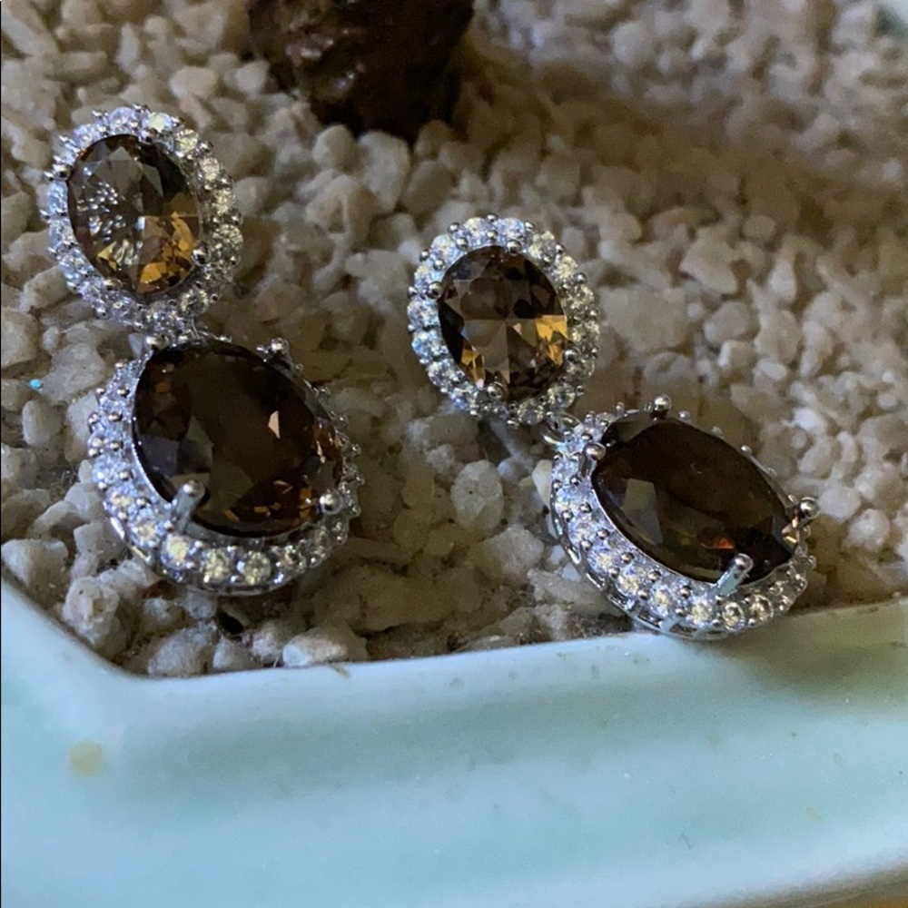 Vintage 925 smoke quartz & CZ earring